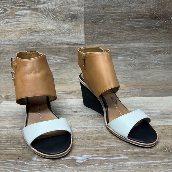 Dolce Vita Cambria Lethar Brown/Cream Open Toe Wedge Heels Women's Size 8 - Picture 6 of 6